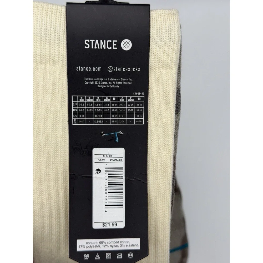 Stance Casual 2 Pack Crew Socks Grey Beige Zig Zag Striped Mens Large NWT